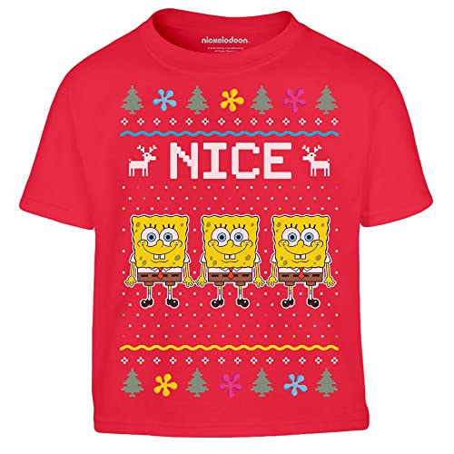 Weihnachtsshirt Ugly Christmas Spongebob Nice Kinder Jungen T-Shirt 128 Rot von SPONGEBOB SQUAREPANTS