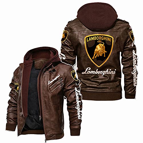 SPONYBORTY Faux Leder Bomber Jacke Für Lambo.RGhi.ni Gedruckt Mit Herausnehmbar Kapuze Windbreaker Rennen Coats Draussen/A/XL von SPONYBORTY