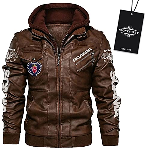 SPONYBORTY Faux Leder Bomber Jacke Für ScA_NiA Gedruckt Mit Herausnehmbar Kapuze Windbreaker Rennen Coats Draussen/B/M von SPONYBORTY