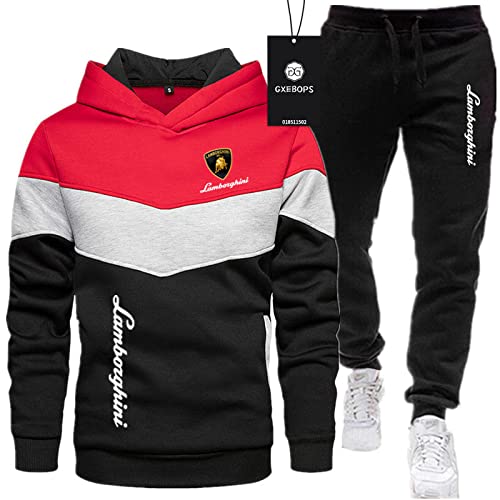 SPONYBORTY Herren-Sportanzug Pullover + Hose zweiteilig Lambo.RGhi.ni dreifarbige Nähte plus Samtverdickung Jogginganzug Kapuzen-Sweatshirt Sportswear basketball/C/XL von SPONYBORTY