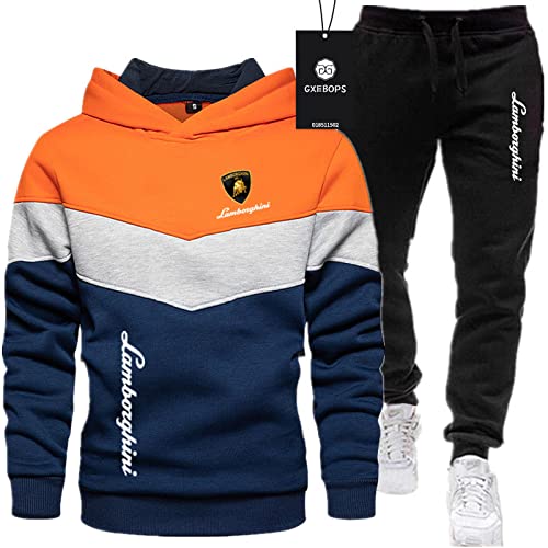 SPONYBORTY Herren-Sportanzug Pullover + Hose zweiteilig Lambo.RGhi.ni dreifarbige Nähte plus Samtverdickung Jogginganzug Kapuzen-Sweatshirt Sportswear basketball/D/L von SPONYBORTY