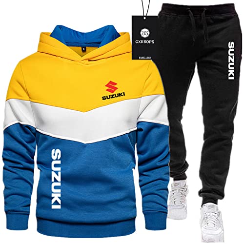 SPONYBORTY Herren-Sportanzug Pullover + Hose zweiteilig Su-ZUki LOGO dreifarbige Nähte plus Samtverdickung Jogginganzug Kapuzen-Sweatshirt Sportswear basketball/A/XL von SPONYBORTY
