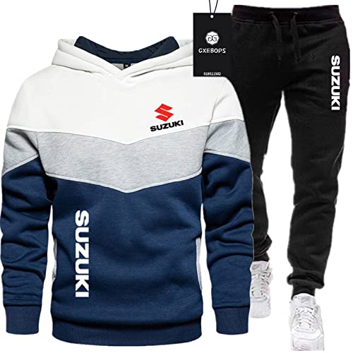 SPONYBORTY Herren-Sportanzug Pullover + Hose zweiteilig Su-ZUki LOGO dreifarbige Nähte plus Samtverdickung Jogginganzug Kapuzen-Sweatshirt Sportswear basketball/B/L von SPONYBORTY