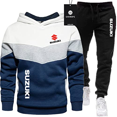 SPONYBORTY Herren-Sportanzug Pullover + Hose zweiteilig Su-ZUki LOGO dreifarbige Nähte plus Samtverdickung Jogginganzug Kapuzen-Sweatshirt Sportswear basketball/B/XL von SPONYBORTY