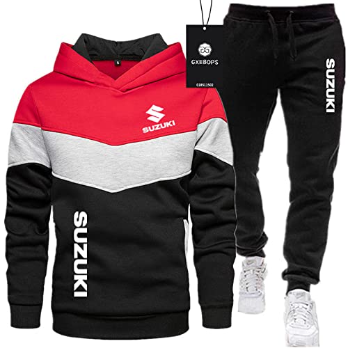 SPONYBORTY Herren-Sportanzug Pullover + Hose zweiteilig Su-ZUki LOGO dreifarbige Nähte plus Samtverdickung Jogginganzug Kapuzen-Sweatshirt Sportswear basketball/C/L von SPONYBORTY