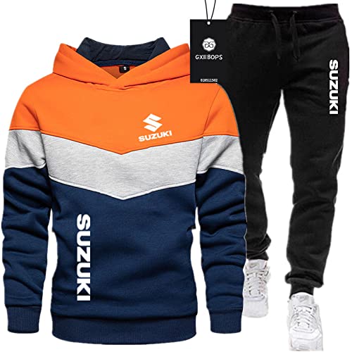 SPONYBORTY Herren-Sportanzug Pullover + Hose zweiteilig Su-ZUki LOGO dreifarbige Nähte plus Samtverdickung Jogginganzug Kapuzen-Sweatshirt Sportswear basketball/D/XL von SPONYBORTY