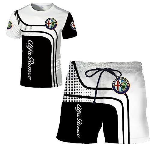 SPONYBORTY Herren-T-Shirt-Shorts-Trainingsanzug-Set Alfa-RoMeo 3D-Druck Zweiteiliges Set Kurzarm-T-Shirt-Hosen-Trainingsanzug set/A/L von SPONYBORTY