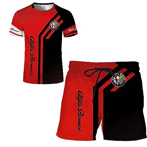 SPONYBORTY Herren-T-Shirt-Shorts-Trainingsanzug-Set Alfa-RoMeo 3D-Druck Zweiteiliges Set Kurzarm-T-Shirt-Hosen-Trainingsanzug set/E/L von SPONYBORTY