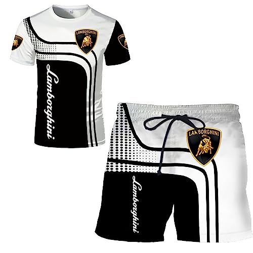 SPONYBORTY Herren-T-Shirt-Shorts-Trainingsanzug-Set Lambo.RGhi.ni 3D-Druck Zweiteiliges Set Kurzarm-T-Shirt-Hosen-Trainingsanzug jungen/A/L von SPONYBORTY