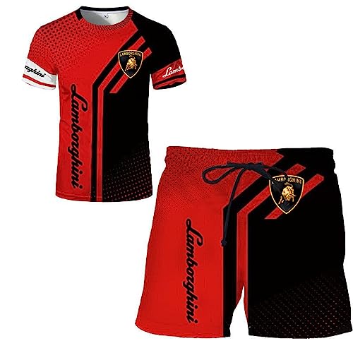 SPONYBORTY Herren-T-Shirt-Shorts-Trainingsanzug-Set Lambo.RGhi.ni 3D-Druck Zweiteiliges Set Kurzarm-T-Shirt-Hosen-Trainingsanzug jungen/E/M von SPONYBORTY