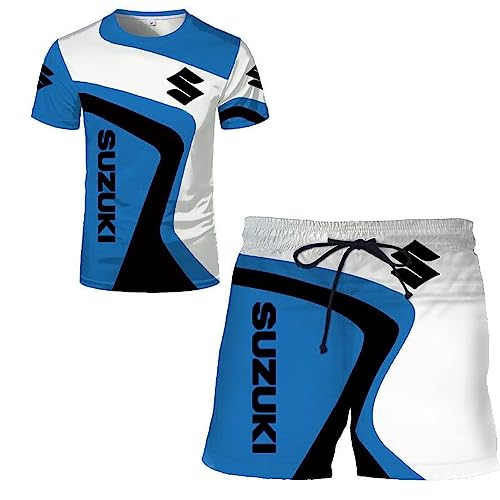 SPONYBORTY Herren-T-Shirt-Shorts-Trainingsanzug-Set Su-ZUki 3D-Druck Zweiteiliges Set Kurzarm-T-Shirt-Hosen-Trainingsanzug sports/C/L von SPONYBORTY