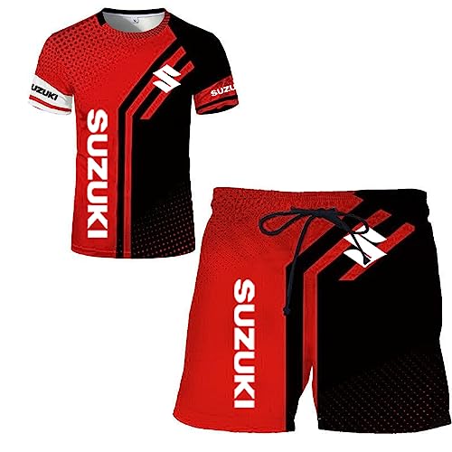 SPONYBORTY Herren-T-Shirt-Shorts-Trainingsanzug-Set Su-ZUki 3D-Druck Zweiteiliges Set Kurzarm-T-Shirt-Hosen-Trainingsanzug sports/E / 4XL von SPONYBORTY