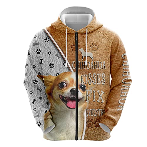 SPONYBORTY Hoodies Jacken T-Shirt Hosen Shorts Strickjacke Thin 3D Chihuahua Druck Pullover Herren & Damen Casual Polyester Sweatshirt Vlies/A/XL von SPONYBORTY