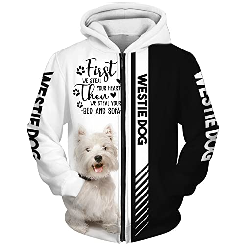 SPONYBORTY Hoodies Jacken T-Shirt Strickjacke Thin 3D Westie Dog Druck Pullover Männer Frauen Polyester Casual Sweatshirt Einzigartig Drucken / A1 / M von SPONYBORTY