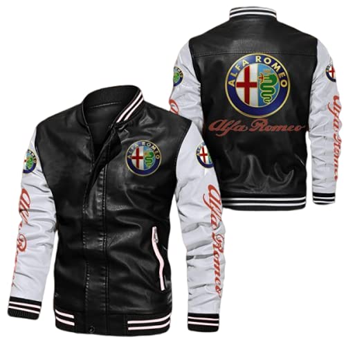 SPONYBORTY Kunstleder Bomberjacke für Alfa-RoMeo Bedruckte Windbreaker Racing Coats Radsportjacke Voll/B/XXXL von SPONYBORTY