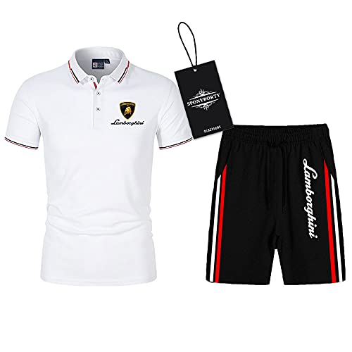 SPONYBORTY Polo Zwei Stück Hemden T-Shirt Kurze Hose Kurzärmelig Lambo.RGhini Drucken Oben Männer & Frauen Baumwolle Beiläufig Trainingsanzug Einstellen Kapuzenpullover T-Stück Fitnessstudio / a2 von SPONYBORTY