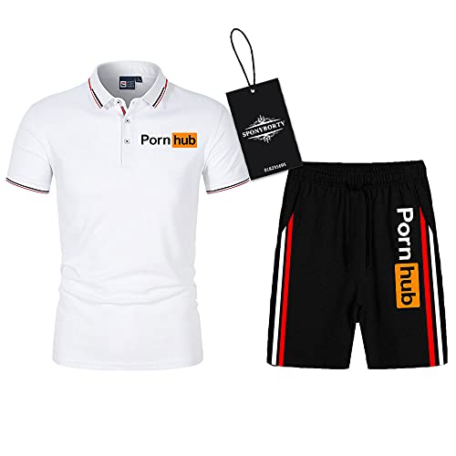 SPONYBORTY Polo Zwei Stück Hemden T-Shirt Kurze Hose Kurzärmelig PO.RN_HUB Drucken Oben Männer & Frauen Baumwolle Beiläufig Trainingsanzug Einstellen Kapuzenpullover T-Stück Joggen / a2 / L von SPONYBORTY