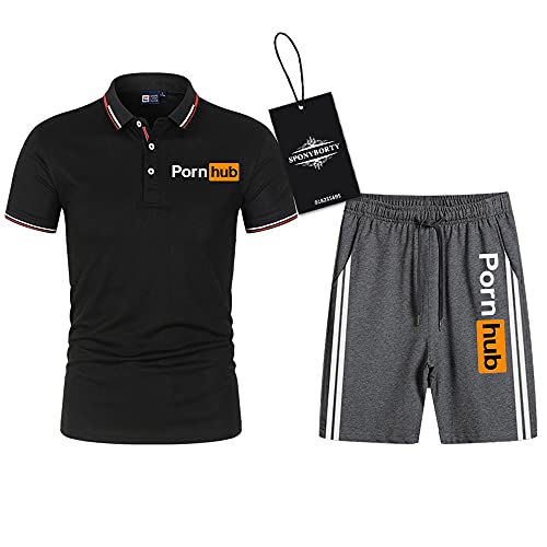 SPONYBORTY Polo Zwei Stück Hemden T-Shirt Kurze Hose Kurzärmelig PO.RN_HUB Drucken Oben Männer & Frauen Baumwolle Beiläufig Trainingsanzug Einstellen Kapuzenpullover T-Stück Joggen / c1 / L von SPONYBORTY