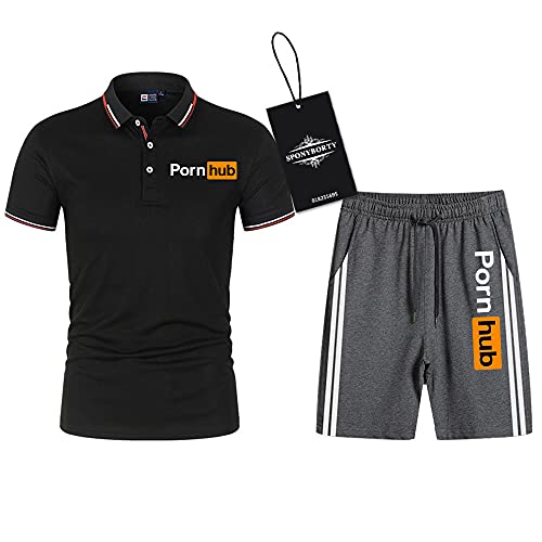 SPONYBORTY Polo Zwei Stück Hemden T-Shirt Kurze Hose Kurzärmelig PO.RN_HUB Drucken Oben Männer & Frauen Baumwolle Beiläufig Trainingsanzug Einstellen Kapuzenpullover T-Stück Joggen / c1 / XL von SPONYBORTY