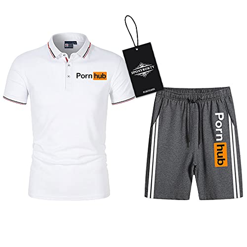 SPONYBORTY Polo Zwei Stück Hemden T-Shirt Kurze Hose Kurzärmelig PO.RN_HUB Drucken Oben Männer & Frauen Baumwolle Beiläufig Trainingsanzug Einstellen Kapuzenpullover T-Stück Joggen / c2 / XXL von SPONYBORTY