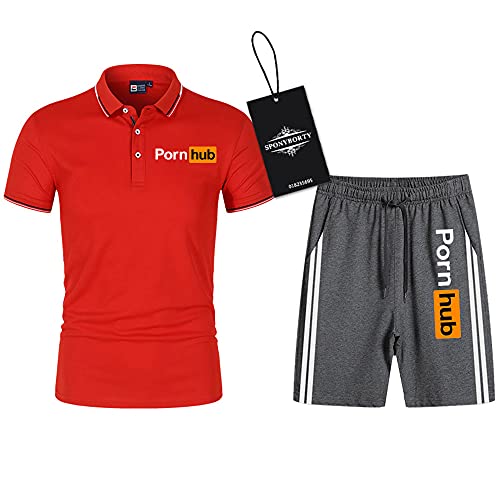 SPONYBORTY Polo Zwei Stück Hemden T-Shirt Kurze Hose Kurzärmelig PO.RN_HUB Drucken Oben Männer & Frauen Baumwolle Beiläufig Trainingsanzug Einstellen Kapuzenpullover T-Stück Joggen / c4 / M von SPONYBORTY