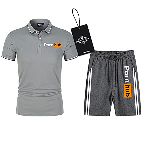 SPONYBORTY Polo Zwei Stück Hemden T-Shirt Kurze Hose Kurzärmelig PO.RN_HUB Drucken Oben Männer & Frauen Baumwolle Beiläufig Trainingsanzug Einstellen Kapuzenpullover T-Stück Joggen / c6 / M von SPONYBORTY