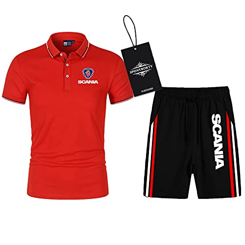 SPONYBORTY Polo Zwei Stück Hemden T-Shirt Kurze Hose Kurzärmelig Sca-Nia Drucken Oben Männer & Frauen Baumwolle Beiläufig Trainingsanzug Einstellen Kapuzenpullover T-Stück Fitnessstudio / a4 / XX von SPONYBORTY