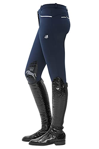 SPOOKS Damen Reithose Kniebesatz, Damenreithose Reithosen Turnierreithose Kniebesatzreithose Reiterhosen - Ricarda Knee Grip, Navy L von SPOOKS