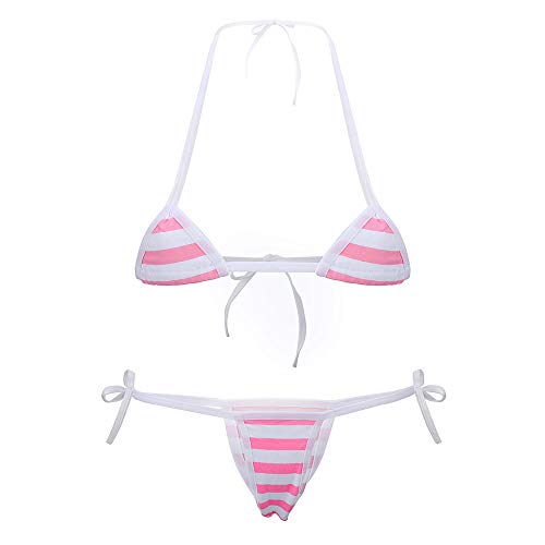 SPORCLO Süßes sexy Anime Dessous BH und Panty Set Lolita Cosplay Micro Unterwäsche Anzug Kawaii für Frauen, 1 rosa Streifen (Mini), Einheitsgröße von SPORCLO