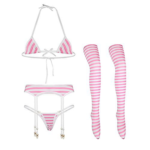 SPORCLO Süße sexy Anime Dessous BH und Panty Set Lolita Cosplay Micro Unterwäsche Anzug Kawaii für Frauen, B-Strumpfband pink, Einheitsgröße von SPORCLO