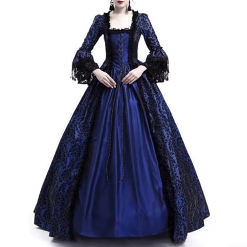 Damen Retro Ballkleid Mittelalter Spitzenkleid Gothic Kleid Cosplay Party Kostüm (XXL Dunkelblau) von SPORTARC