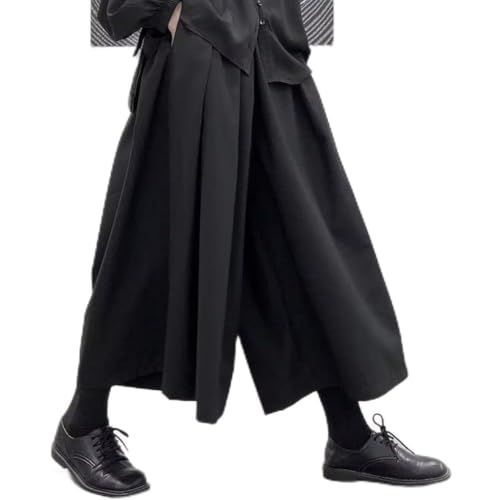 Herren Locker Cropped Hakama Samurai Hose Gothic Dark Style Wide Leg Design Schwarz (2XL Schwarz) von SPORTARC