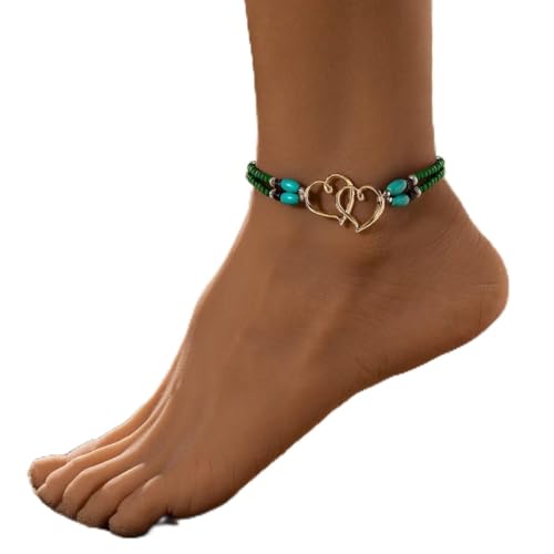 Modisches zweilagiges Fußkettchen mit türkisen Perlen, ideal für trendige Strandmode (XY-3527) von SPORTARC