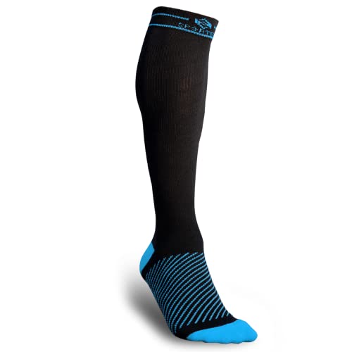 SPORTECX Kompressionsstrümpfe Damen und Herren, Sportsocken, Kompressionssocken aus Baumwolle für Laufen, Reisen, Durchblutung, Medizinisch, Schwangerschaft und Krankenschwester (Schwarz-Blau, L-XL) von SPORTECX