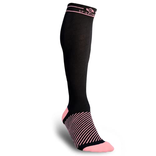 SPORTECX Kompressionsstrümpfe Damen und Herren, Sportsocken, Kompressionssocken aus Baumwolle für Laufen, Reisen, Durchblutung, Medizinisch, Schwangerschaft und Krankenschwester (Schwarz-Rosa, L-XL) von SPORTECX