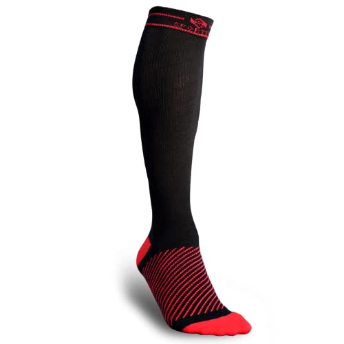 SPORTECX Kompressionsstrümpfe Damen und Herren, Sportsocken, Kompressionssocken aus Baumwolle für Laufen, Reisen, Durchblutung, Medizinisch, Schwangerschaft und Krankenschwester (Schwarz-Rot, L-XL) von SPORTECX