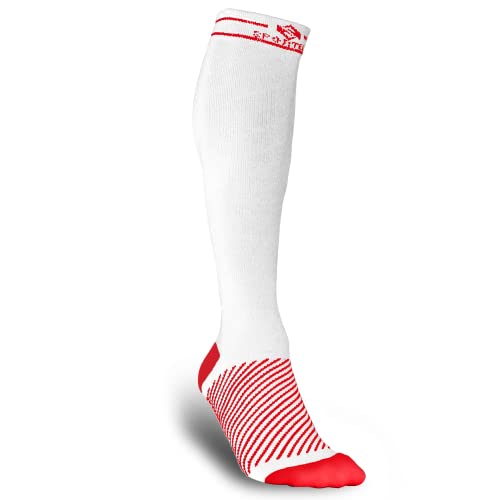 SPORTECX Kompressionsstrümpfe Damen und Herren, Sportsocken, Kompressionssocken aus Baumwolle für Laufen, Reisen, Durchblutung, Medizinisch, Schwangerschaft und Krankenschwester (Weiß-Rot, L-XL) von SPORTECX