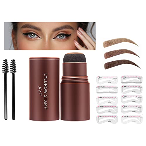 Augenbrauen Schablone,Eyebrow Powder,Eyebrow Stamp, Augenbrauen Stempel,10 Sätze Wiederverwendbaren Augenbrauen-Schablonen 2 Augenbrauen-Stift-Pinsel,Wasserfestes Augenbrauen-Puder-Set (1#Hellbraun) von SPORTEON