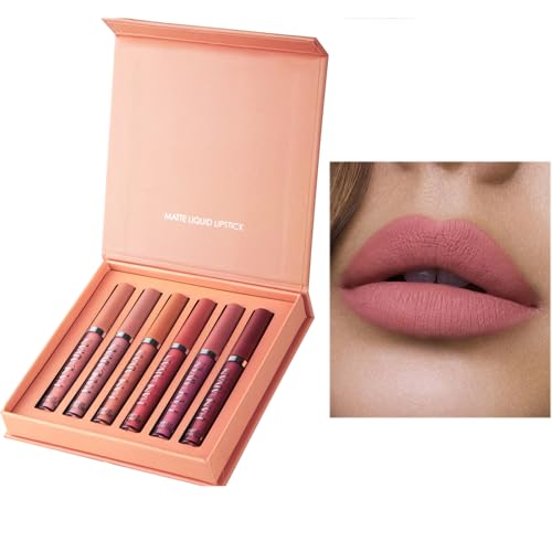 Lipgloss Set, 6 Stück Matte Flüssiger Lippenstift,Antihaft-Tasse Lipgloss Flüssiger Set,Wasserdichte Langlebige Flüssigkeit Lippenstift, Frauen Geschenk(02) von SPORTEON