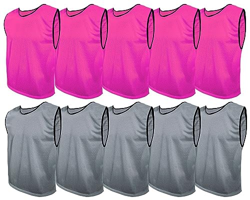 SPORTSBIBS Fußball Leibchen Set 10 Stück: 2 Farben - 5 von jeder Farbe, für Kinder und Erwachsene, Markierungshemd-Trainingsleibchen ohne Logo, Team-Spiel Bibs für Herren Damen Senioren Junioren von SPORTSBIBS