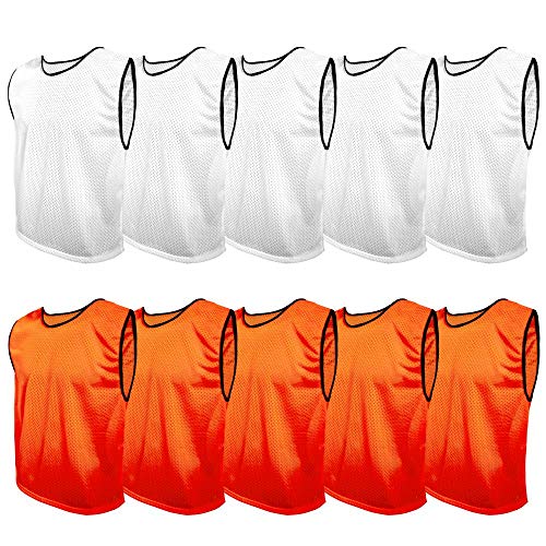 SPORTSBIBS Fußball Leibchen Set 10 Stück: 2 Farben - 5 von jeder Farbe, für Kinder und Erwachsene, Markierungshemd-Trainingsleibchen ohne Logo, Team-Spiel Bibs für Herren Damen Senioren Junioren von SPORTSBIBS