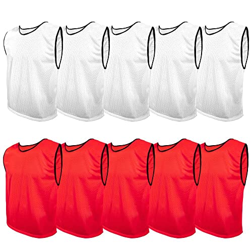 SPORTSBIBS Fußball Leibchen Set 10 Stück: 2 Farben - 5 von jeder Farbe, für Kinder und Erwachsene, Markierungshemd-Trainingsleibchen ohne Logo, Team-Spiel Bibs für Herren Damen Senioren Junioren von SPORTSBIBS