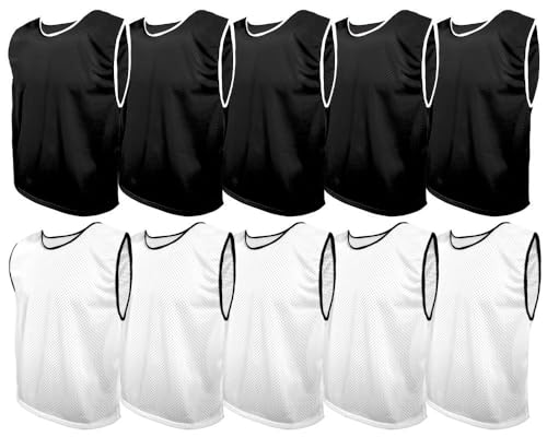 SPORTSBIBS Fußball Leibchen Set 10 Stück: 2 Farben - 5 von jeder Farbe, für Kinder und Erwachsene, Markierungshemd-Trainingsleibchen ohne Logo, Team-Spiel Bibs für Herren Damen Senioren Junioren von SPORTSBIBS