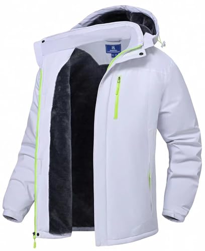 SPOSULEI Herren Winter Fleecejacke Warme Verdickt Gefüttert Skijacke Outdoor Winddicht Wasserdicht Jacke mit Abnehmbarer Kapuze für Wandern Weiß 3XL SPOSULEI Herren Winter Fleecejacke Warme Verdickt Gefüttert Skijacke Outdoor Winddicht Wasserdicht Jacke mit Abnehmbarer Kapuze für Wandern Weiß 3XL von SPOSULEI