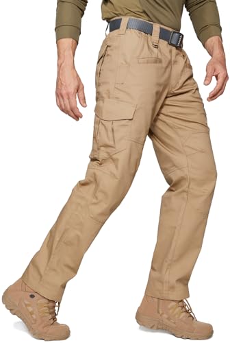 SPOSULEI Taktische Hose Herren Ripstop Cargohose Leichte Outdoor Wanderhose Arbeitshosen wasserdichte Militär Safari Hose Mit 9 Taschen Khaki 32Wx32L von SPOSULEI