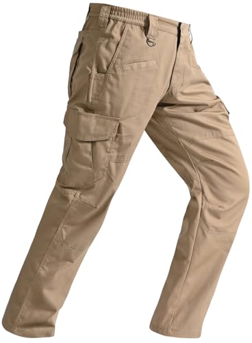 SPOSULEI Taktische Hose Herren Ripstop Cargohose Leichte Outdoor Wanderhose Arbeitshosen wasserdichte Militär Safari Hose Mit 9 Taschen Khaki 40Wx30L von SPOSULEI