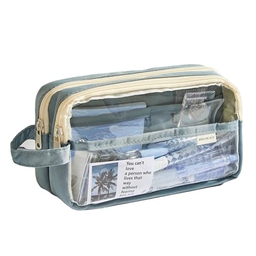 SPPEOUKJ Durchsichtige Tasche Handheld Double Layer Transparent Pencil Case Pen Bag Hitting Color Square Aufbewahrungstasche for Schreibwaren Schule FüR Die Schule(Blue) von SPPEOUKJ