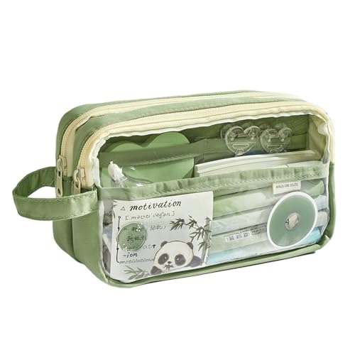 SPPEOUKJ Durchsichtige Tasche Handheld Double Layer Transparent Pencil Case Pen Bag Hitting Color Square Aufbewahrungstasche for Schreibwaren Schule FüR Die Schule(Green) von SPPEOUKJ