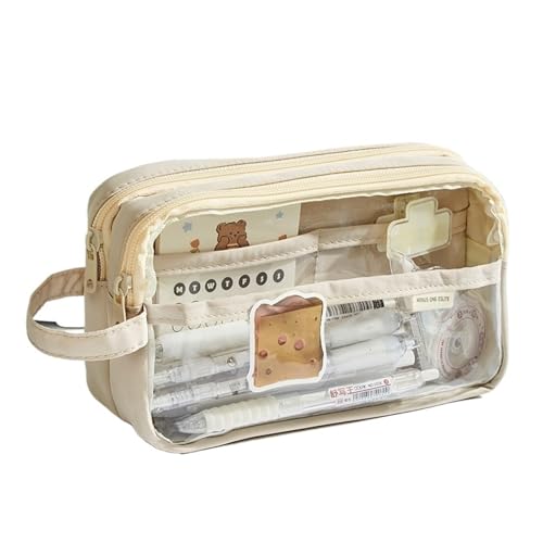 SPPEOUKJ Durchsichtige Tasche Handheld Double Layer Transparent Pencil Case Pen Bag Hitting Color Square Aufbewahrungstasche for Schreibwaren Schule FüR Die Schule(White) von SPPEOUKJ