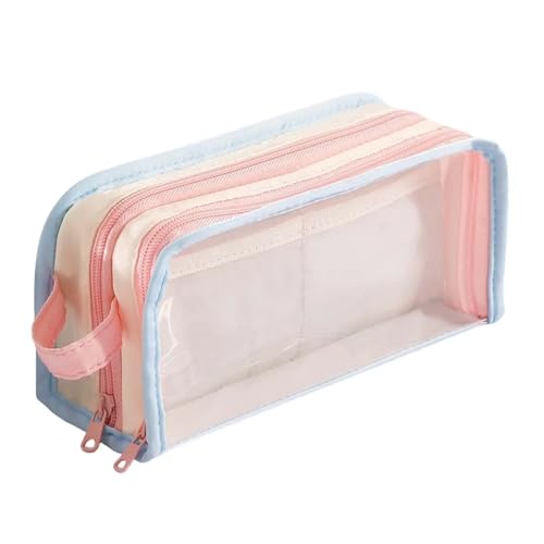 SPPEOUKJ Durchsichtige Tasche Transparente Anzeige PVC Schreibwaren Tasche Multilayer Desktop Storage Pencil Case Ästhetische Rosa Blau Grün FüR Die Schule(Pink Blue) von SPPEOUKJ